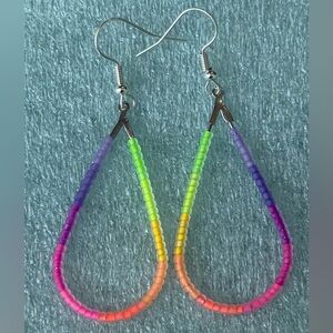 Neon Drop Glass Beaded Earrings Rainbow